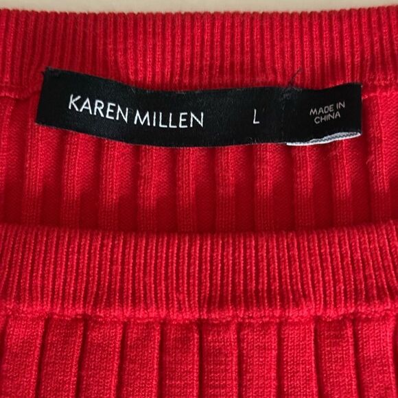 Karen Millen Woman’s Rib Knit top with Long Fluted Sleeve. Size Large. Red. - Picture 5 of 5